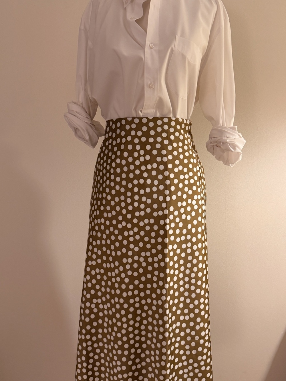 J. Crew camel polka dot slip skirt, size Xs.